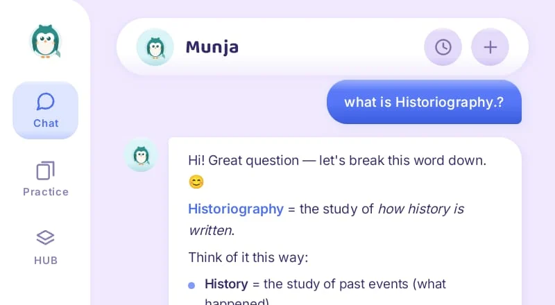 Munja AI chat answering a student's doubt step by step