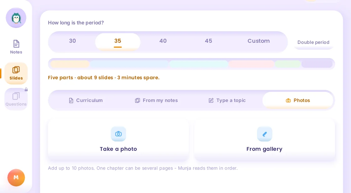 Choosing the period length and adding textbook photos